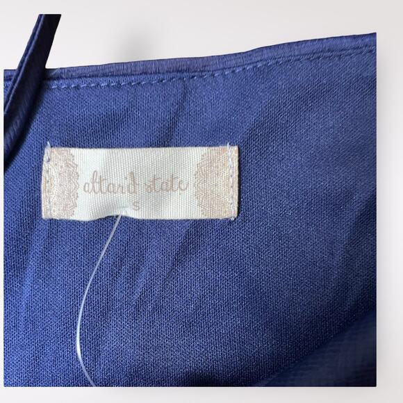 Altar’d State Navy Blue Satin Ruffled V-Neck Artesia Romper NWT Size S - Picture 3 of 10